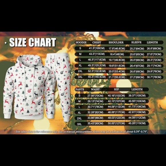 Men's Red Waffle Hoodies Sweatsuits 2PC Tracksuit Christmas Casual Jogging Set - Picture 5 of 6